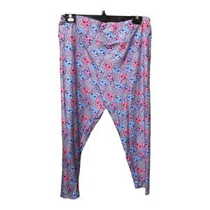 Wear Watt‎ Gray with Pink Blue Cat Head Pattern Capri Leggings